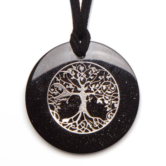 Round Tree of Life Silver & Shungite Pendant (5cm)